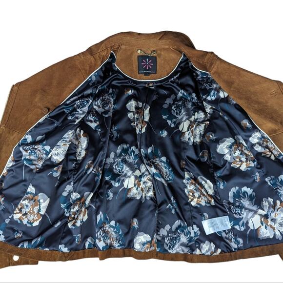 Isaac Mizrahi Camel Brown Suede Leather Asymmetrical Zip Moto Jacket - Size 10 - Picture 6 of 8